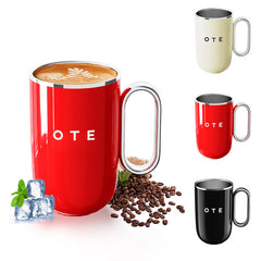 Kaffekrus med skaft, 12oz/8oz(350/220ml) Isoleret rustfrit stål kaffe krus, Dobbelt væg Vakuum genanvendelig kaffe Cup med en dobbelt væg