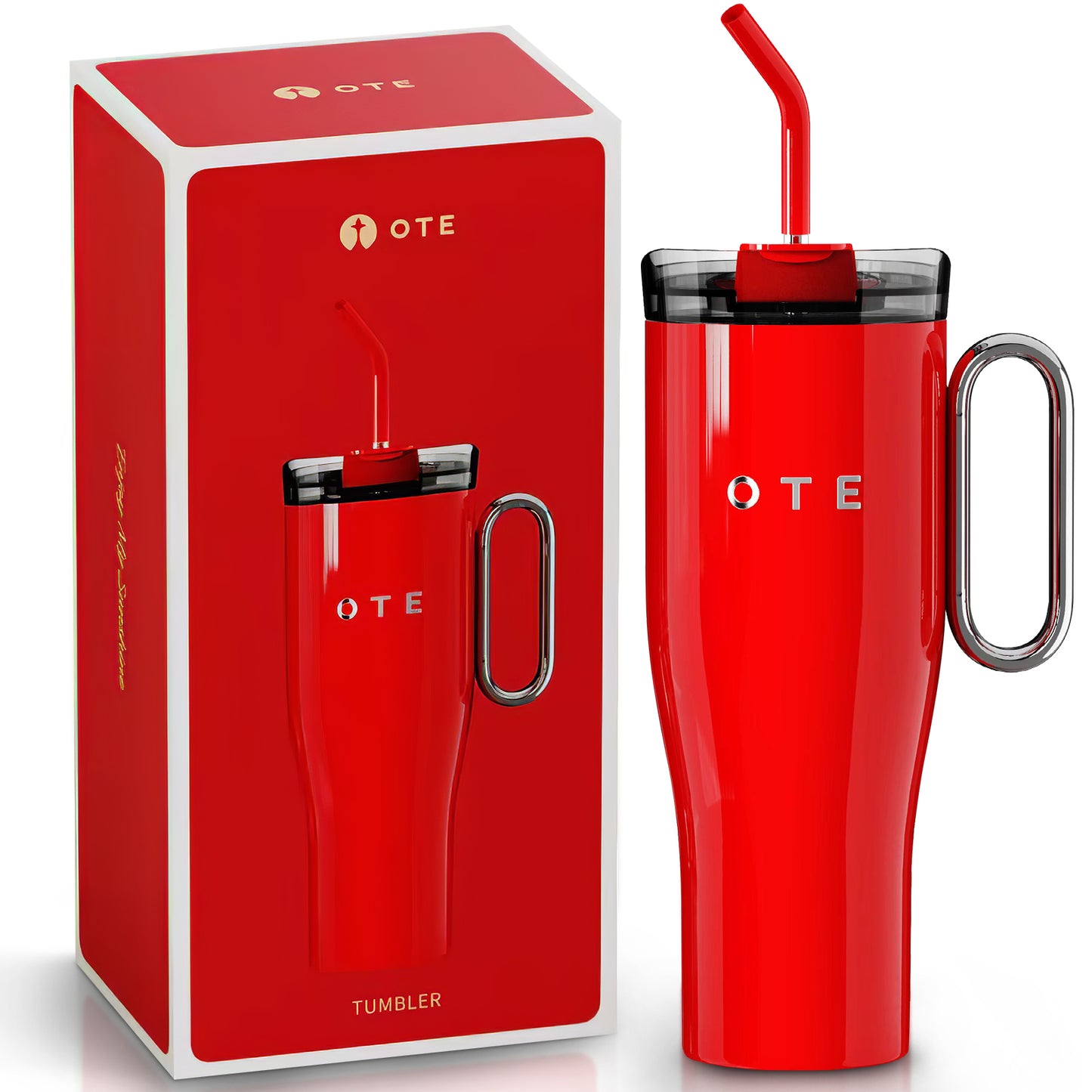 OTE1.2 L (42 oz) Kaffekrus til Go, Dobbeltvejset stål vakuum isoleret krus med håndtag og halm, BPA Gratis, Portable bil krus Tumbler, termisk krus, kaffe koppen til varme og kolde drikker