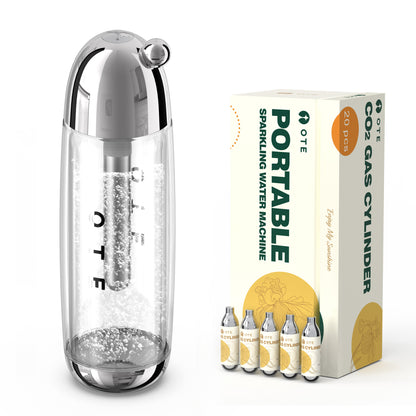 OTE 450ml bærbar mousserende vand Maker, Soda Maker Machine til hjem, Carbonat vand maskine ingen elektricitet, Dobbelt lag PET flaske, BPA gratis (Inkludere 20 PCS gascylinder)