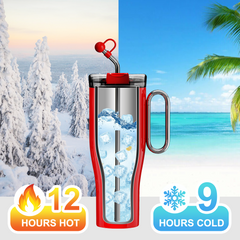 OTE 1.2 L (40 oz) Rejsekrus med hank, dobbeltvægget vakuumisoleret stålkrus og sugerør, BPA-fri, bærbar bilkrus, termokrus, kaffekop til varme og kolde drikke