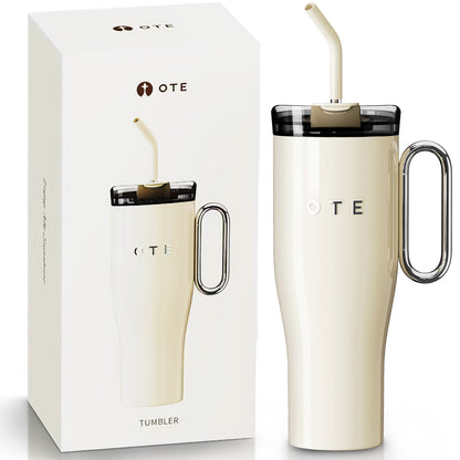 OTE1.2 L (42 oz) Kaffekrus til Go, Dobbeltvejset stål vakuum isoleret krus med håndtag og halm, BPA Gratis, Portable bil krus Tumbler, termisk krus, kaffe koppen til varme og kolde drikker