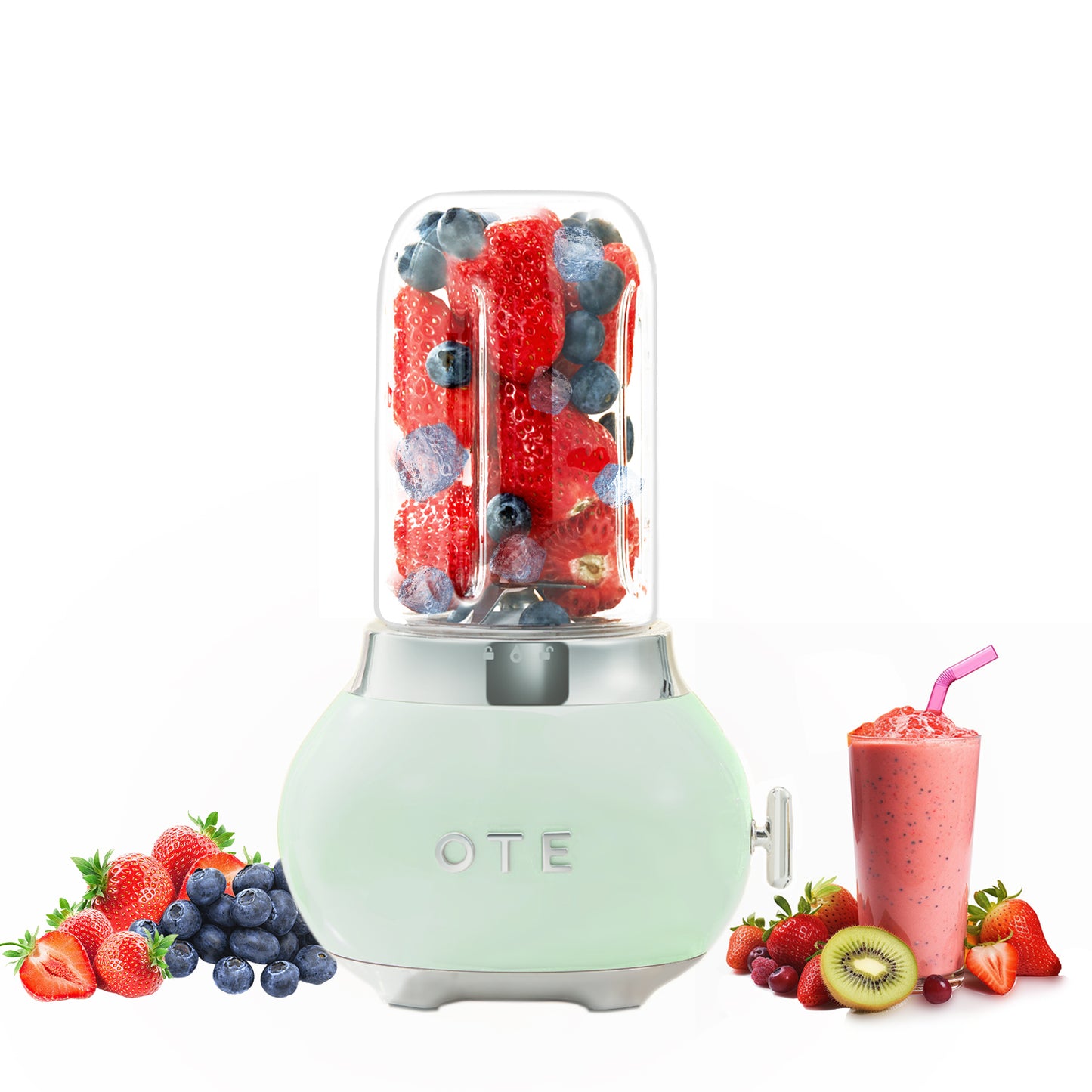 OTE Smoothie maker blender, Retro Kitchen Lille glas blender til shakes og smoothies, med 400ml glas