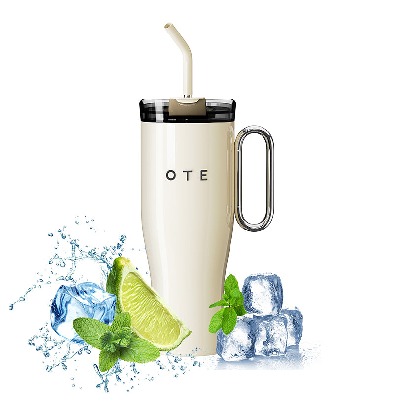 OTE1.2 L (42 oz) Kaffekrus til Go, Dobbeltvejset stål vakuum isoleret krus med håndtag og halm, BPA Gratis, Portable bil krus Tumbler, termisk krus, kaffe koppen til varme og kolde drikker