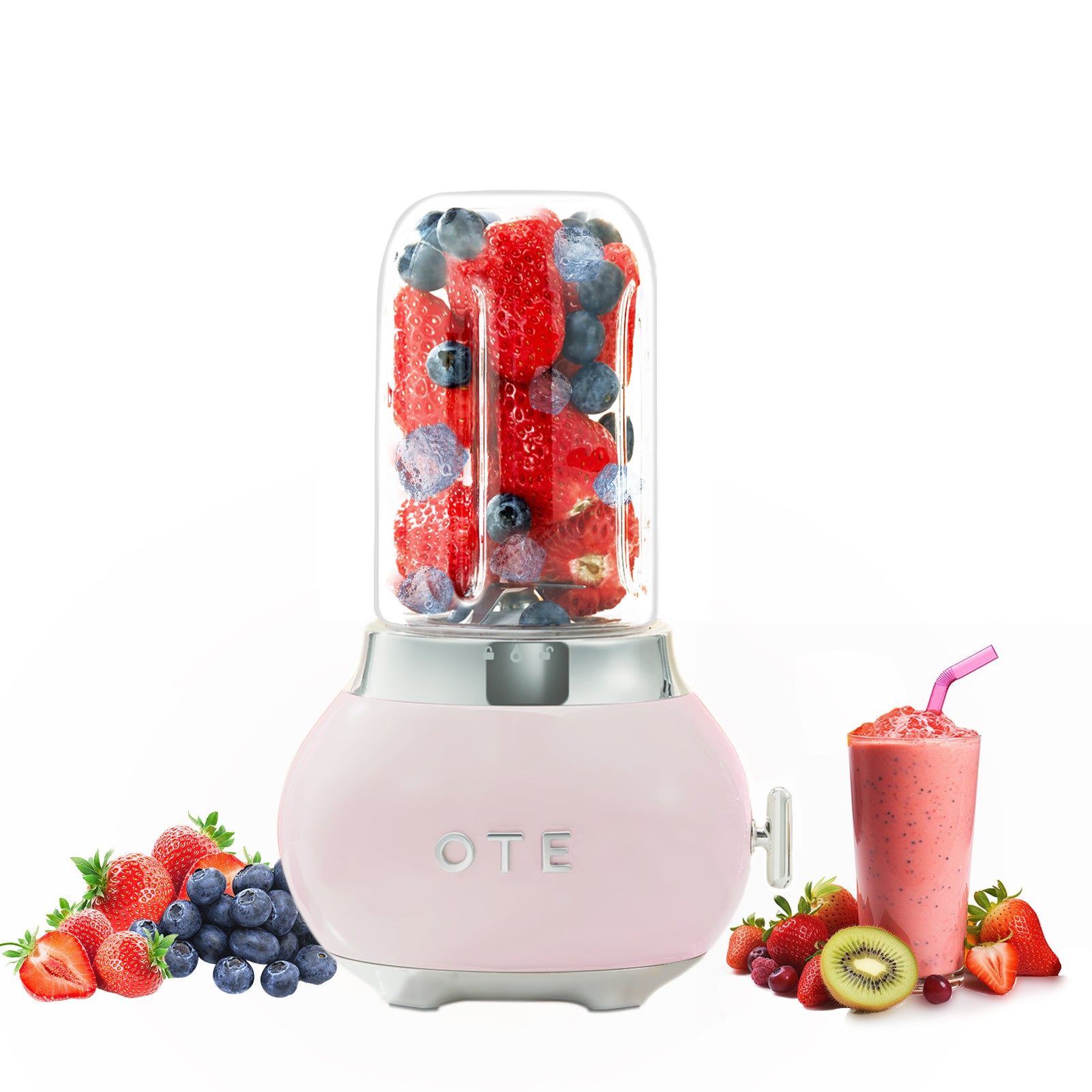 OTE Smoothie maker blender, Retro Kitchen Lille glas blender til shakes og smoothies, med 400ml glas