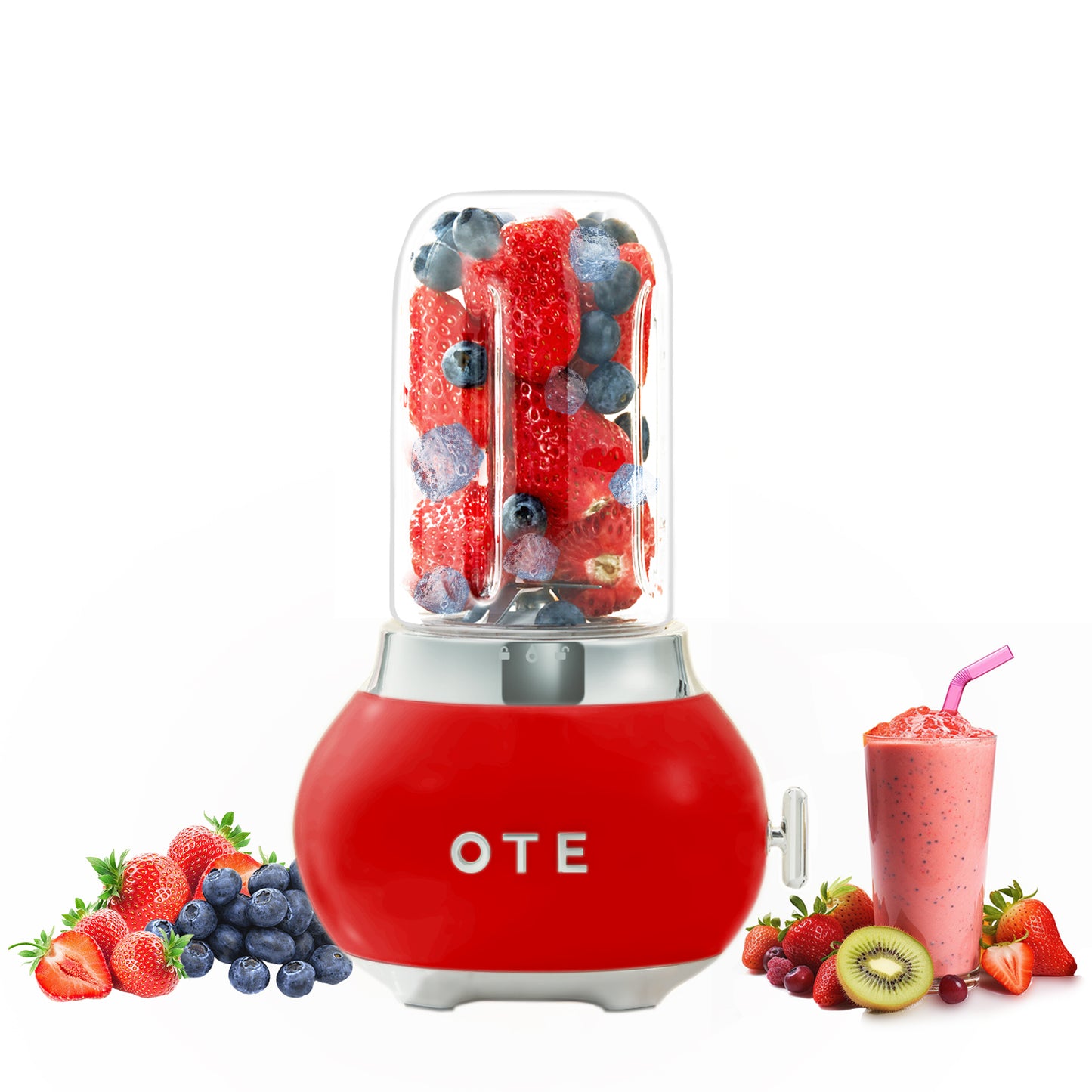 OTE Smoothie maker blender, Retro Kitchen Lille glas blender til shakes og smoothies, med 400ml glas