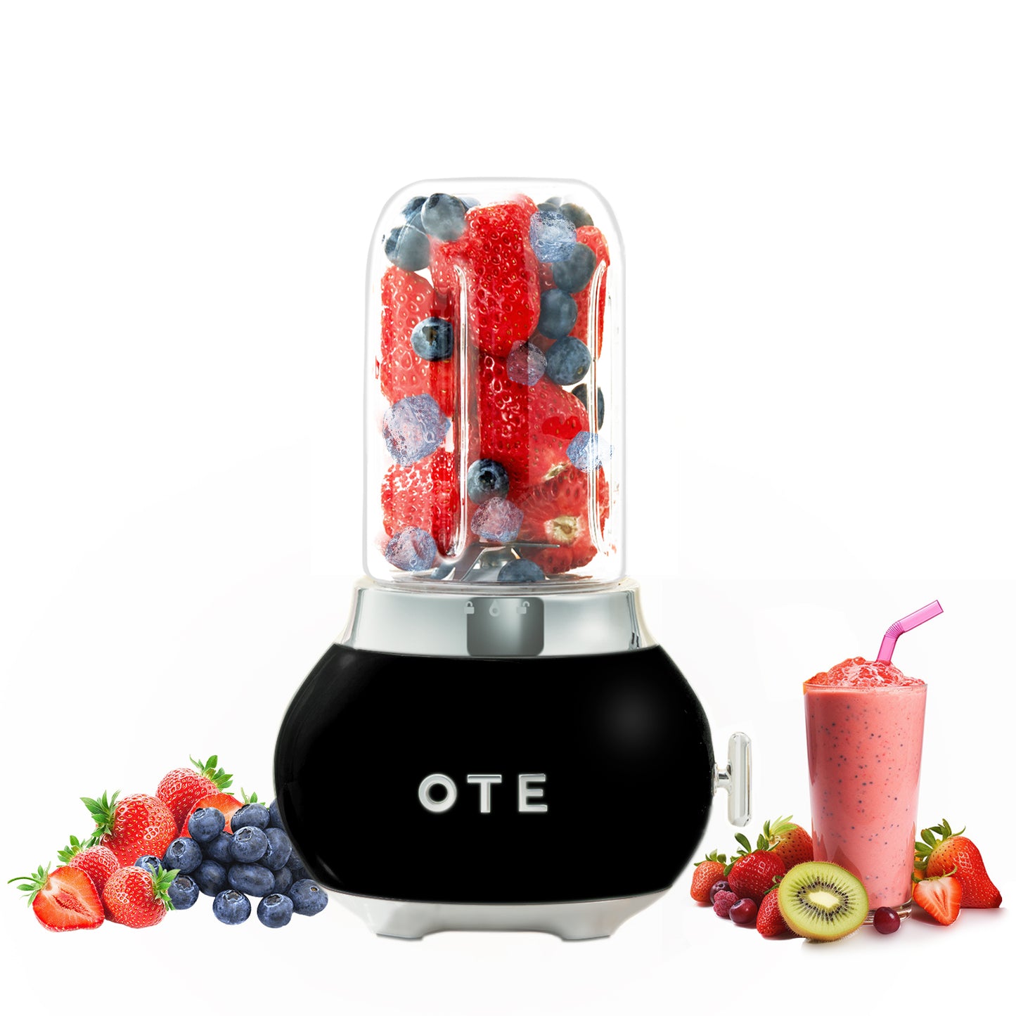 OTE Smoothie maker blender, Retro Kitchen Lille glas blender til shakes og smoothies, med 400ml glas